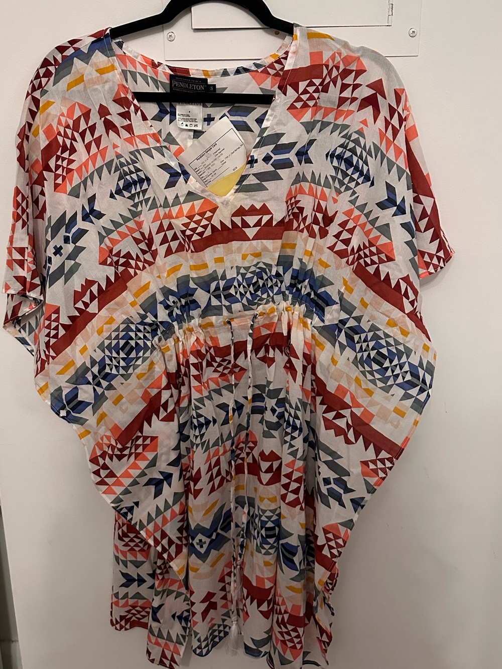NWT Pendleton Red Blue Yellow Geometric V-Neck Tunic Opal Springs ULTRA RARE